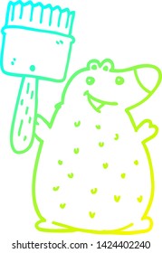 cold gradient line drawing of a cartoon bear with paint brush
