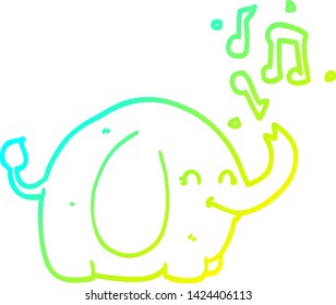 cold gradient line drawing of a cartoon trumpeting elephant