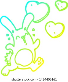 dibujo de línea de degradado frío de un conejo de dibujos animados enamorado