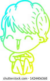 cold gradient line drawing of a cartoon laughing woman