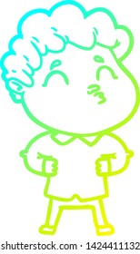 dibujo de línea de gradiente frío de un hombre de dibujos animados haciendo un borrón