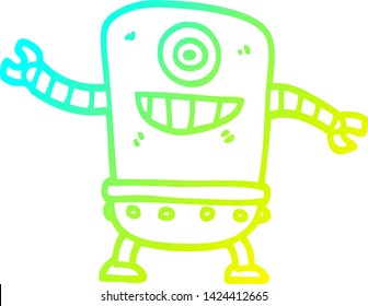 cold gradient line drawing of a cartoon robot