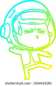 cold gradient line drawing of a cartoon stressed astronaut
