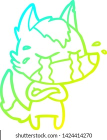 cold gradient line drawing of a cartoon crying wolf