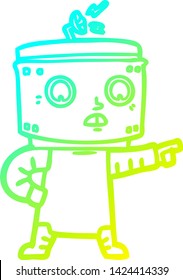 dibujo de línea de degradado frío de un robot de dibujos animados apuntando