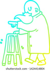 cold gradient line drawing of a cartoon old man pointing