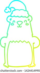 cold gradient line drawing of a cartoon bear wearing christmas hat