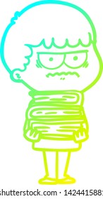 cold gradient line drawing of a cartoon annoyed man