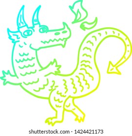 cold gradient line drawing of a cartoon dragon