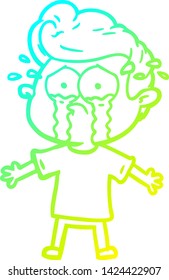cold gradient line drawing of a cartoon crying man