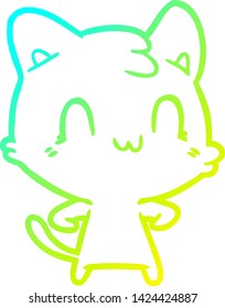 cold gradient line drawing of a cartoon happy cat
