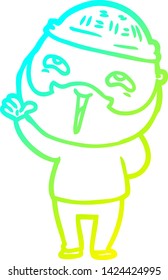 cold gradient line drawing of a cartoon happy bearded man