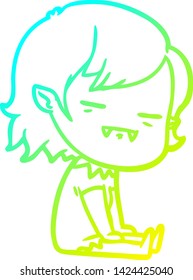 cold gradient line drawing of a cartoon undead vampire girl sitting