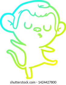 cold gradient line drawing of a cartoon monkey