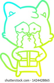 cold gradient line drawing of a cartoon cat