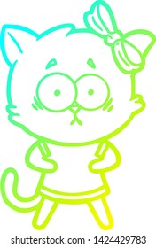 cold gradient line drawing of a cartoon cat