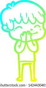dibujo de línea de gradiente frío de un niño feliz de caricatura