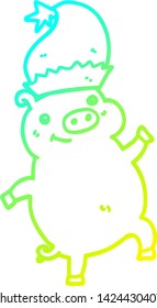 dibujo de una línea de degradado frío de un cerdo de navidad feliz