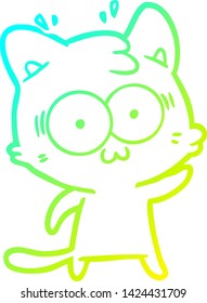 cold gradient line drawing of a cartoon surprised cat