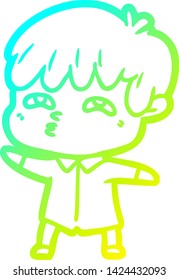 cold gradient line drawing of a cartoon curious man