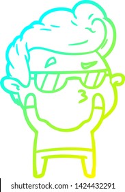 dibujo de línea de degradado frío de un tipo genial de caricatura