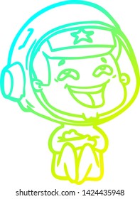 cold gradient line drawing of a cartoon laughing astronaut