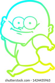 cold gradient line drawing of a cartoon bald man staring