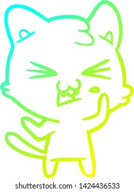 cold gradient line drawing of a cartoon cat