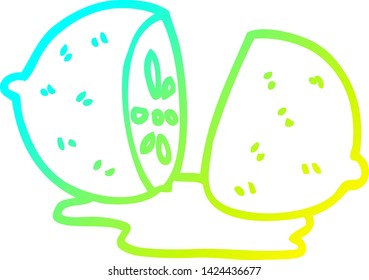 cold gradient line drawing of a cartoon sliced lemon