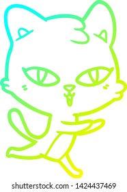 cold gradient line drawing of a cartoon cat