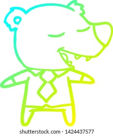 dibujo de una línea de degradado frío de un oso de dibujos animados con camisa y corbata