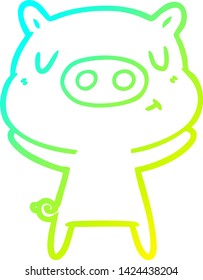cold gradient line drawing of a cartoon content pig
