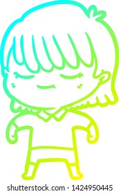 cold gradient line drawing of a cartoon woman