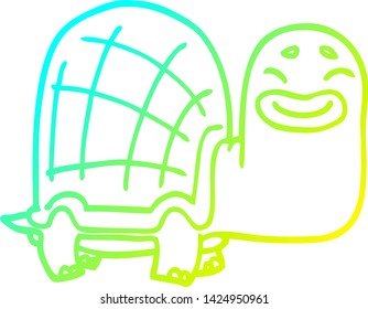 cold gradient line drawing of a cartoon happy turtle