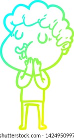 cold gradient line drawing of a cartoon man singing