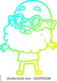 dibujo de una línea de gradiente frío de un hombre curioso con barba y gafas de sol