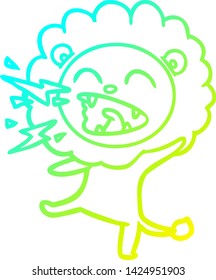 cold gradient line drawing of a cartoon roaring lion