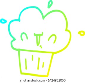 dibujo de línea de gradiente frío de un cupcake de dibujos animados