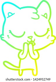 cold gradient line drawing of a cartoon cat