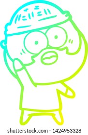dibujo de línea de gradiente frío de un hombre barbudo de dibujos animados sosteniendo la mano