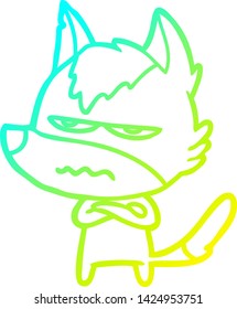 cold gradient line drawing of a cartoon annoyed wolf