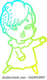 cold gradient line drawing of a cartoon surprised girl