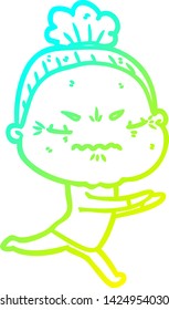 dibujo de línea de gradiente frío de una vieja fastidiada