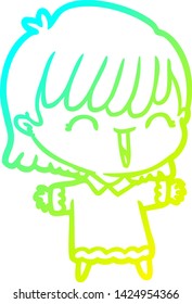 cold gradient line drawing of a cartoon woman