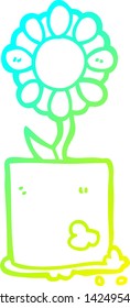 dibujo de línea de degradado frío de una flor de dibujos animados