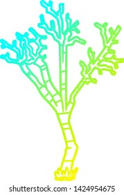 dibujo de línea de degradado frío de un árbol de invierno de dibujos animados