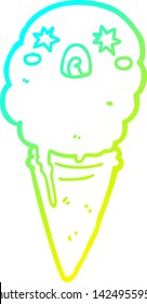 cold gradient line drawing of a cartoon shocked ice cream