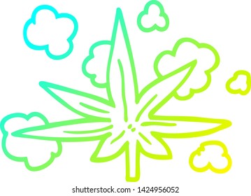 Cold Gradient Line Drawing Of A Cartoon Marijuana Leaf
