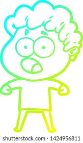 dibujo de una línea de degradado frío de un hombre de dibujos animados jadeando con sorpresa