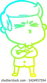 cold gradient line drawing of a cartoon man sweating